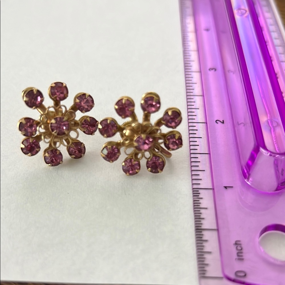 Vintage Elegant Gold and Pink Floral Clip on Earrings
